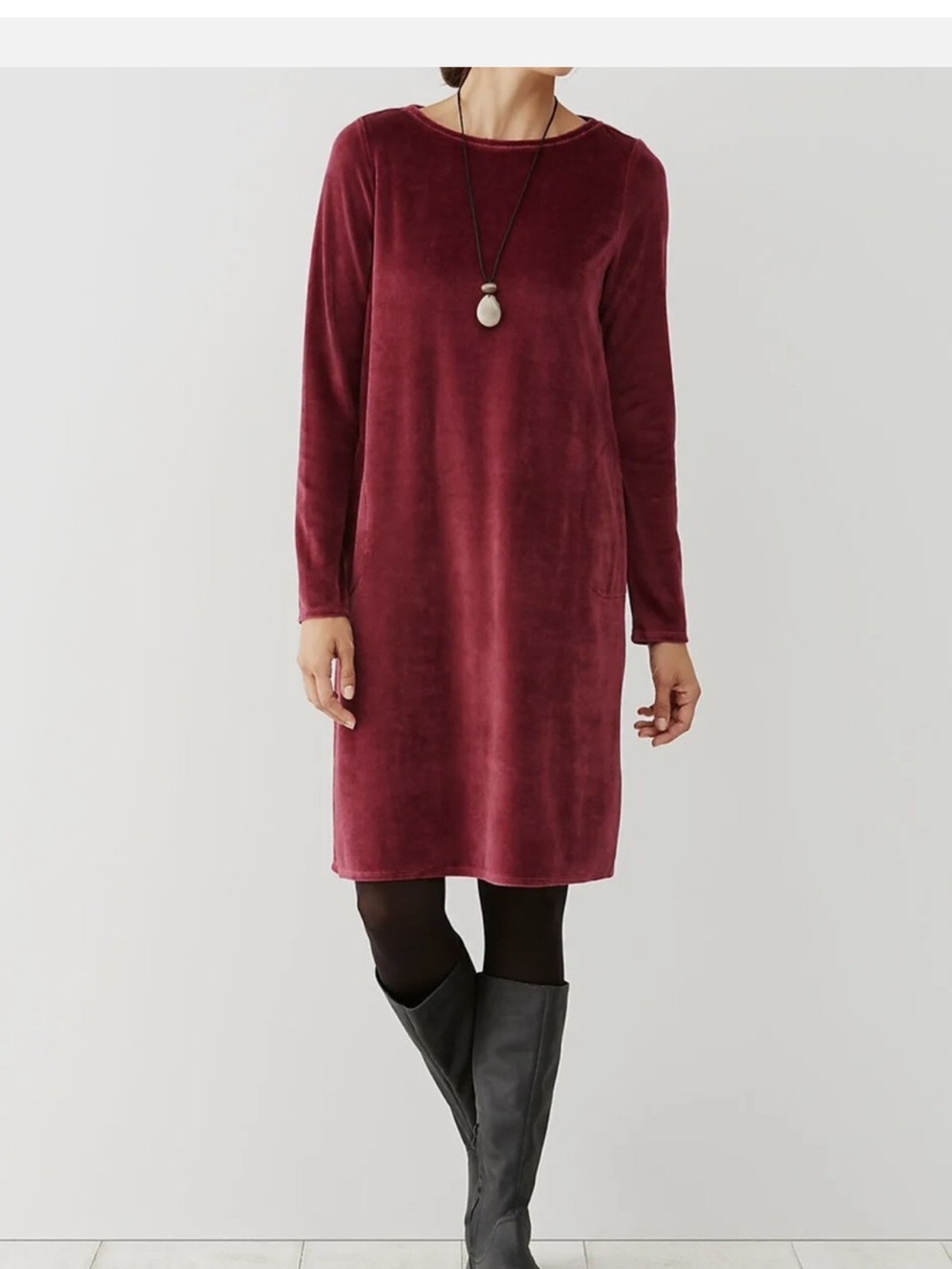 JJill Women's Velvet Long-Sleeve Shift Dress - Bordeaux 2 PIECE SET